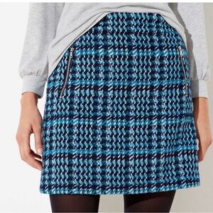 Loft Women’s Navy Houndstooth Plaid Zipper Pocket Shift Skirt Size 8 NWT